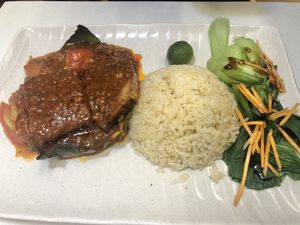 bake fish with banana leaf $6 👍🏻👍🏻👍🏻 at Red Apple Veggie Cafe 红苹果素食 - Fortune Centre in Central Singapore