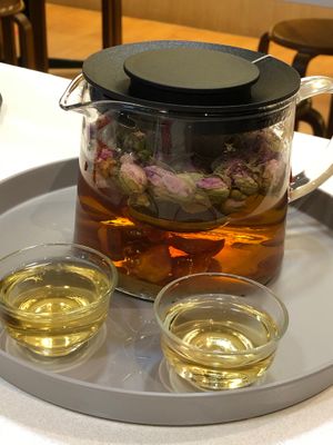 Rose bud and loquat tea  at Red Apple Veggie Cafe 红苹果素食 - Fortune Centre in Central Singapore
