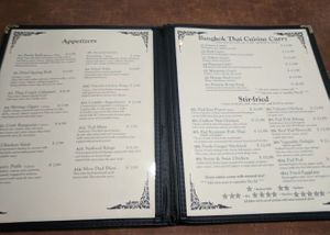 Menu at Bangkok Thai Cuisine in Bloomington