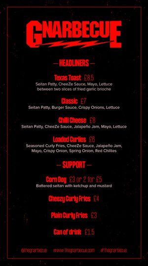 Current Menu at The Gnarbecue in Croydon