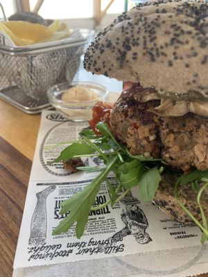 Vegan burger  at Cafe La Mar Caleta in Lanzarote