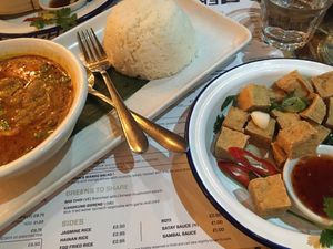 Vegetable and tempe curry with salt & pepper tofu at Ekachai in North London