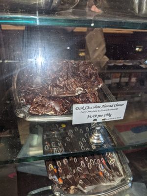 Dark chocolate almond cluster at Banff Sweet Shoppe in Banff