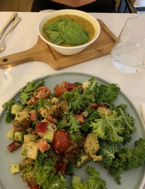 Lentils Soup & Italian Panzanella Salad   at Living Vino @ So Lucky Bar in Tbilisi