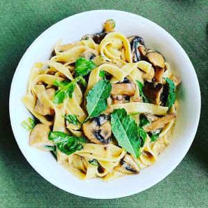 Truffled Mushroom Tagliatelle: Italian pasta done vegan at Living Vino @ So Lucky Bar in Tbilisi