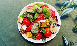 Italian Panzanella Salad with tofu and pesto at Living Vino @ So Lucky Bar in Tbilisi