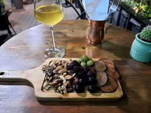 Snack board with wine at Living Vino @ So Lucky Bar in Tbilisi