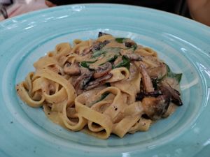 Mushroom truffle tagliatelle. Yum! at Living Vino @ So Lucky Bar in Tbilisi