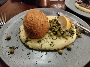 The chikin texture was not good at all. Nice mash though at Living Vino @ So Lucky Bar in Tbilisi