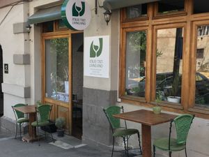 Outdoor seating at Living Vino @ So Lucky Bar in Tbilisi