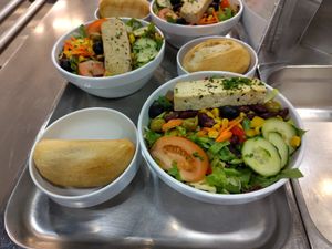 Großer Salat mit Brötchen und einem großen Stück Tofu (zufällig gab es genau solche Tofustücke am Vortag) at Mensa Petrisberg in Trier