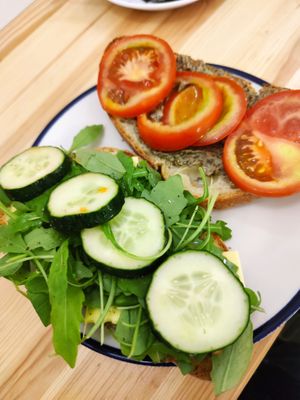 Pesto, vegan cheese, veggie sandwich! at Little Beans in Bilbao