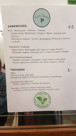 Menu (I belive everything is vegan) at Little Beans in Bilbao