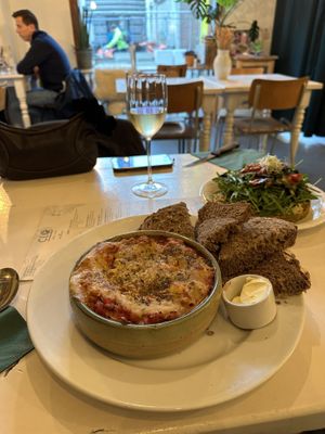 Lasagna and sweet potato waffle  at CLO in Antwerpen