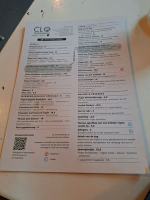 Speisekarte at CLO in Antwerpen