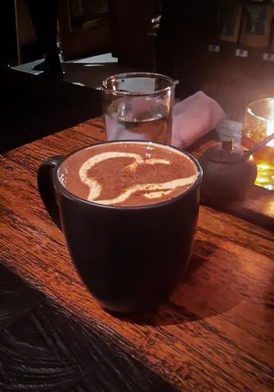 Hot Cacao with Coconut Milk and Banana Cream at Dapur Usada  in Ubud