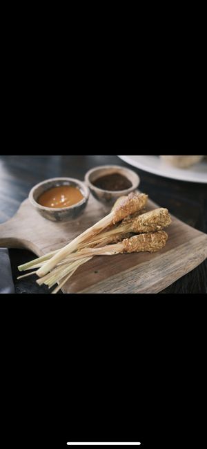 Satè stick with lemongrass and grated taro  at Dapur Usada  in Ubud