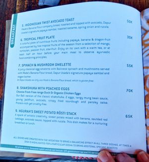 Some of the menu at Dapur Usada  in Ubud