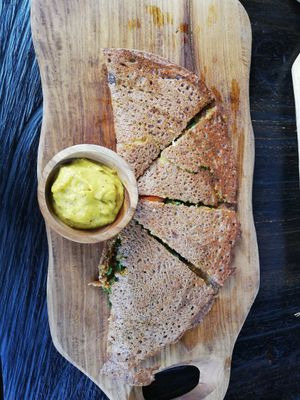 Dosa with coconut cheeze + parsley salsa filling. Super tasty! at Dapur Usada  in Ubud