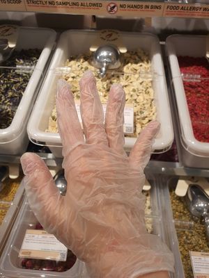 Glove provided during Circuit Breaker Period at Scoop Wholefoods - Paya Lebar in Central Singapore