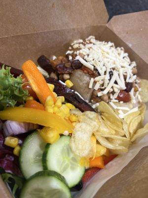 Veg chili and vegan cheese on jacket potato   at Hugo's in Newcastle Upon Tyne