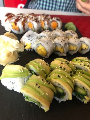 Mango maki, sweet potato maki, avocado/green asparagus  at Baba Sushi in Moss