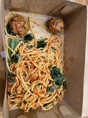 spaghetti vegan meat balls   at Nourish in Ungasan