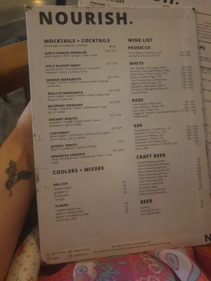 Menu at Nourish in Ungasan