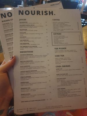 Menu at Nourish in Ungasan