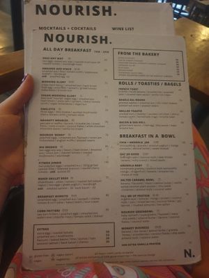 Menu at Nourish in Ungasan