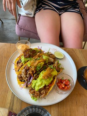Vegan tacos with bbq jackfruit  at Nourish in Ungasan