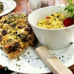 All Dressed Pizza and Couscous Side Salad at La Belle Verte in Gatineau