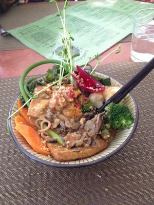 Belle Verte Buddah Bowl with peanut sauce, soba noodles, tofu and vegetables. at La Belle Verte in Gatineau