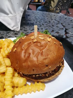 Vegan burger at Statue of Liberty Crown Cafe in New York City