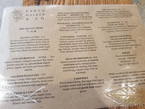 Breakfast menu at Earth Walker & Co in Coledale