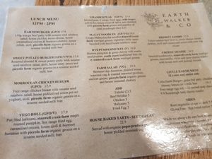 Lunch menu at Earth Walker & Co in Coledale