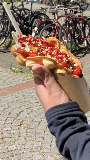 Waffles with Frozen Joghurt  at Faleyda in Frankfurt