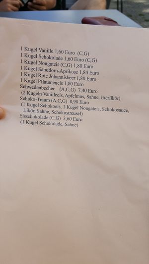 Eiskarte at Waffelschmiede in Putbus