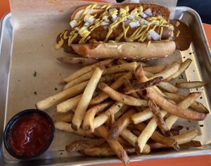 Husbands chili dog n fries combo! at The Rabbit Hole in Pompano Beach