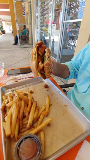 Chick'n sandwich and fries at The Rabbit Hole in Pompano Beach