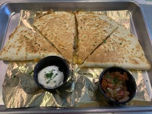 Chick’n quesadilla with salsa and vegan sour cream   at The Rabbit Hole in Pompano Beach