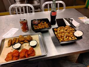 Fried Okra (top), Wyngs (left), and Double Trouble (right) at The Rabbit Hole in Pompano Beach