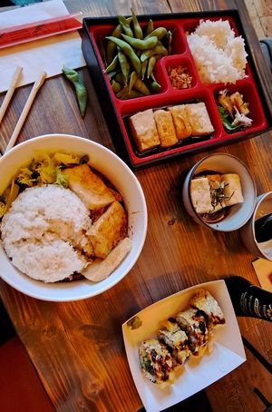 Fukamaki, Tofu bento box, Tofu teriyaki, Agadashi tofu at Temaki in Glasgow