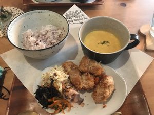 Karaage plate  at Holy Holy Familiar Tree Cafe in Ikeda