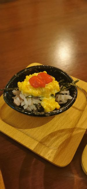 A surprise dish based on urchin sushi at Holy Holy Familiar Tree Cafe in Ikeda