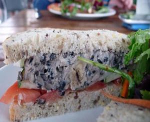 black bean and hummus sandwich at The Cafe at Books and Books in Miami Beach