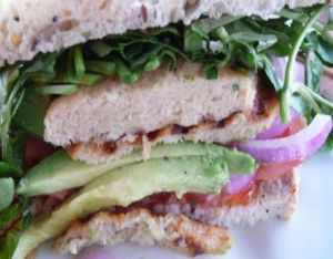 vegan chicken sandwich at The Cafe at Books and Books in Miami Beach
