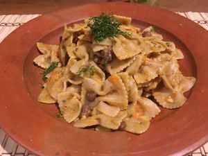 Pasta with pumpkin and beans  at Jaywa Lanka Restaurant in Tangalle