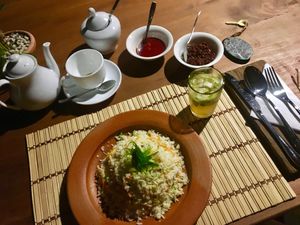 Fried rice and a local cocktail  at Jaywa Lanka Restaurant in Tangalle