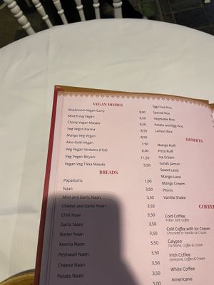 Vegan dishes on the menu  at Bharat in Valencia